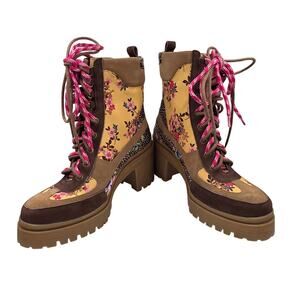 Gianni Bini Chunky Lug Sole Floral Print Double Laces Sz 8.5 Patchwork Bobo Y2K